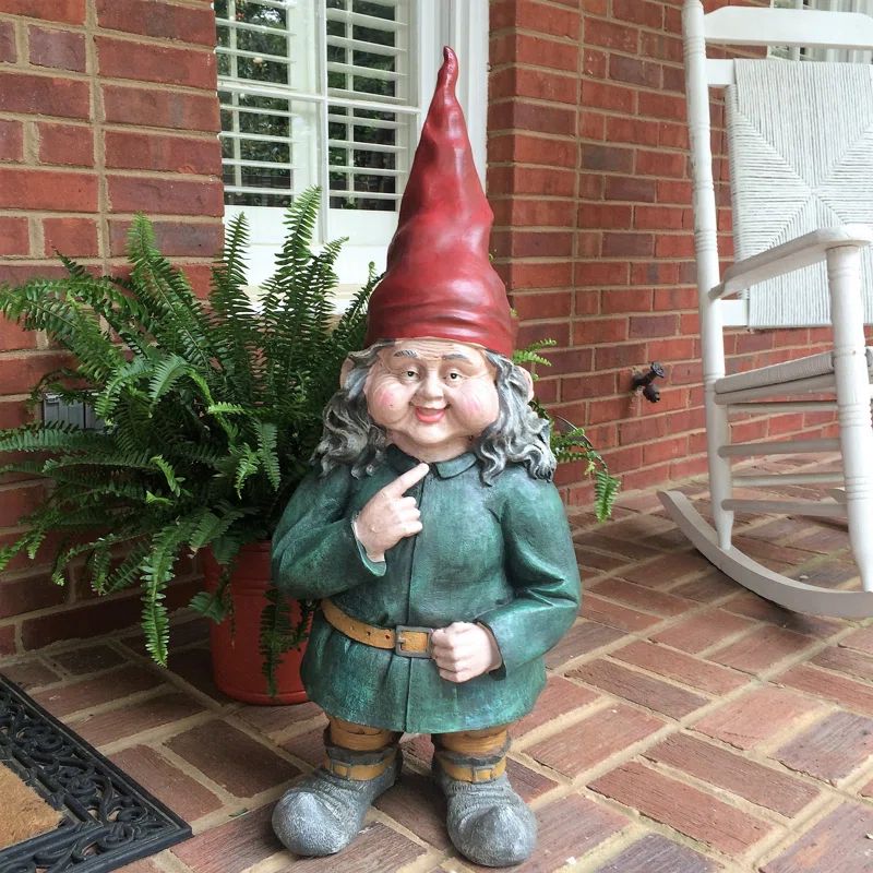 Large Old World Female Garden Gnome Statue in Red Hat