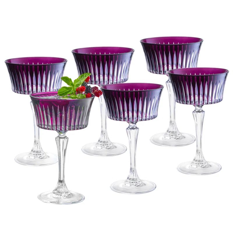 Amethyst Crystal Stemmed Champagne Coupe Glasses Set of 6