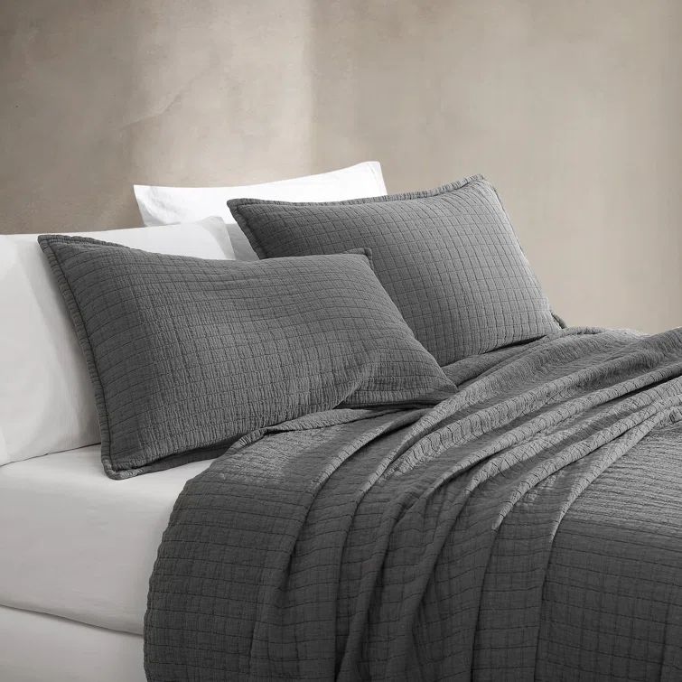 Dark Gray Cotton Jacquard Standard/Queen Sham Set