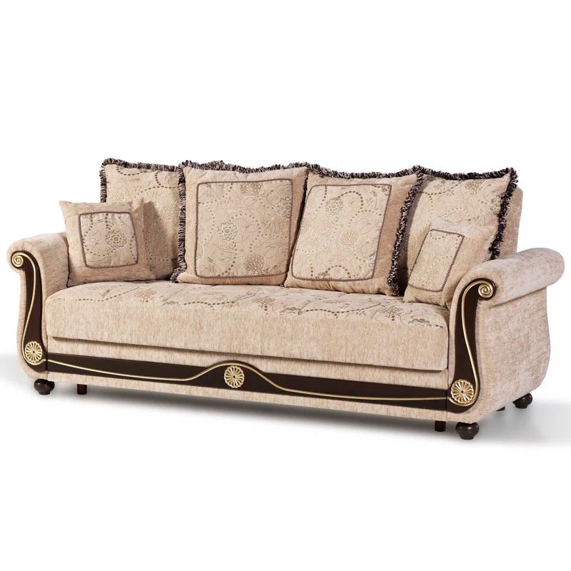 Beige Twin Fabric Inner-Spring Sofa Bed with Storage