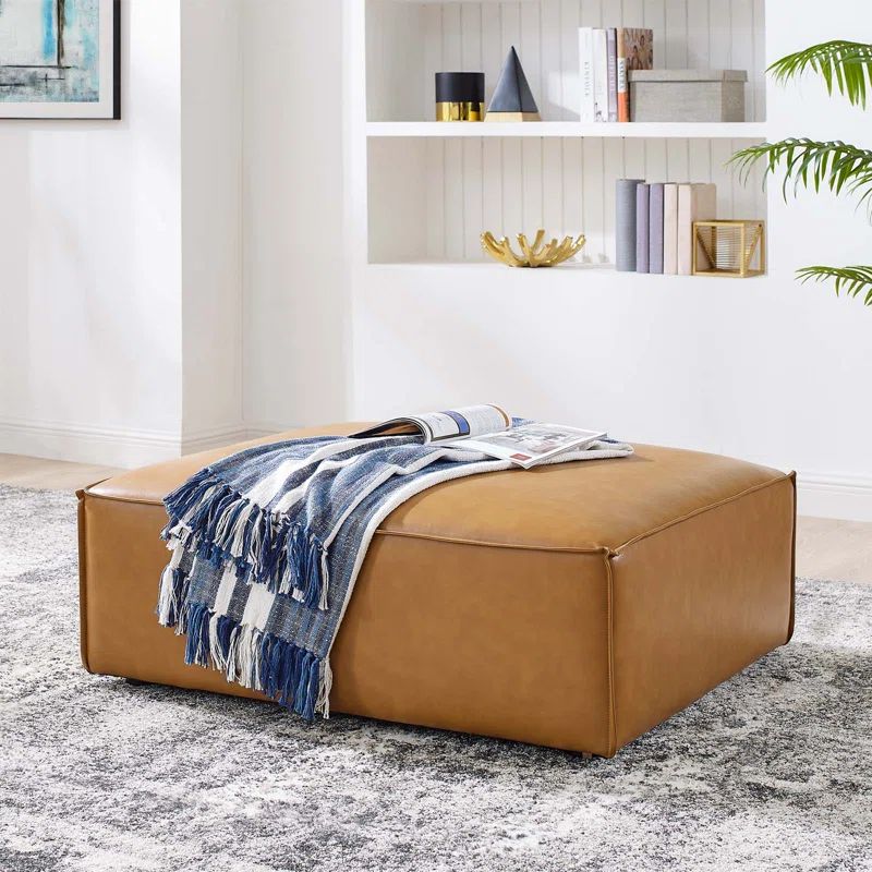 Restore 41.5'' Tan Vegan Leather Minimalist Ottoman