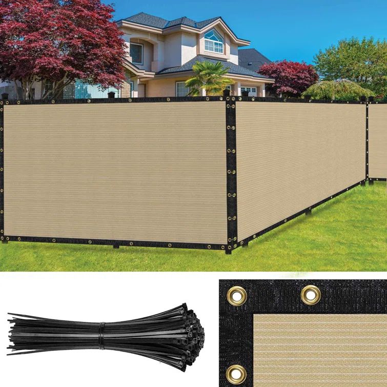 Beige Heavy-Duty Polyethylene Privacy Fence Screen with Rustproof Grommets, 4' x 50'