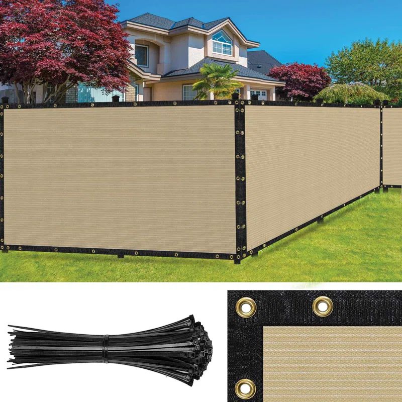 Beige Heavy-Duty Polyethylene Privacy Fence Screen with Rustproof Grommets, 4' x 50'