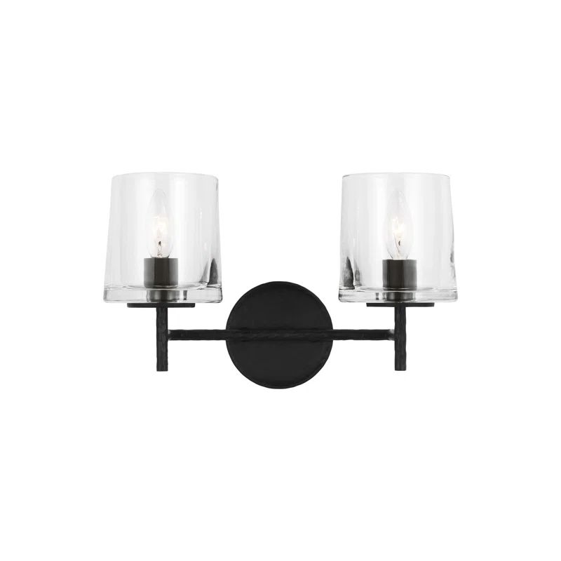 Marietta Aged Iron 2-Light Vanity with Clear Glass Shades
