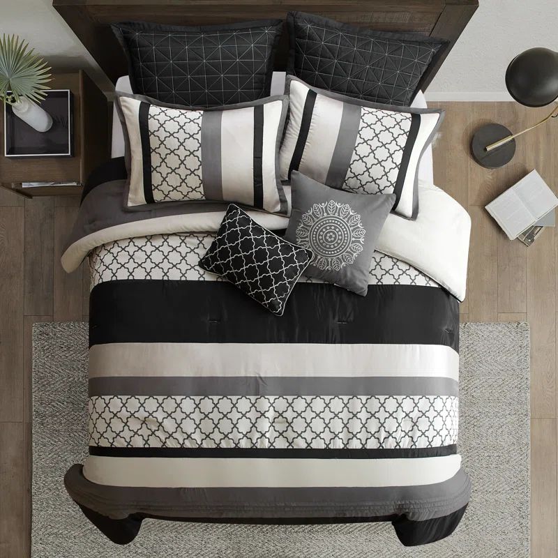 Black and Gray Queen Microfiber 8-Piece Comforter Set