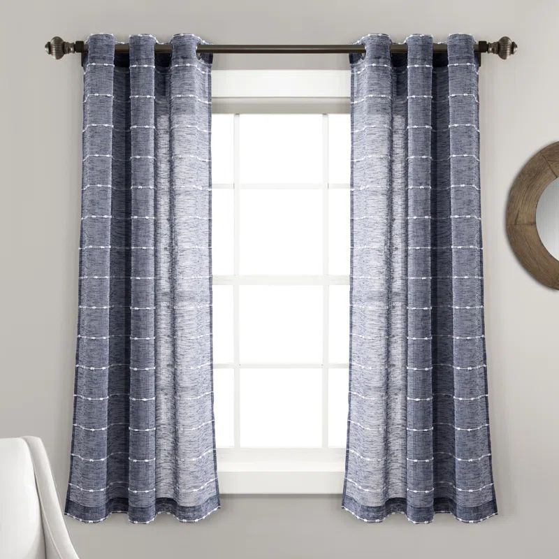 Navy Sheer Polyester Grommet Window Curtain Panels, 38" x 63"