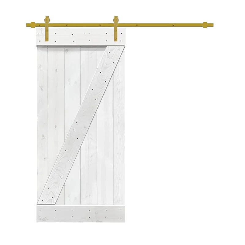 84'' White Painted Composite MDF Barn Door Kit with Brass Hardware