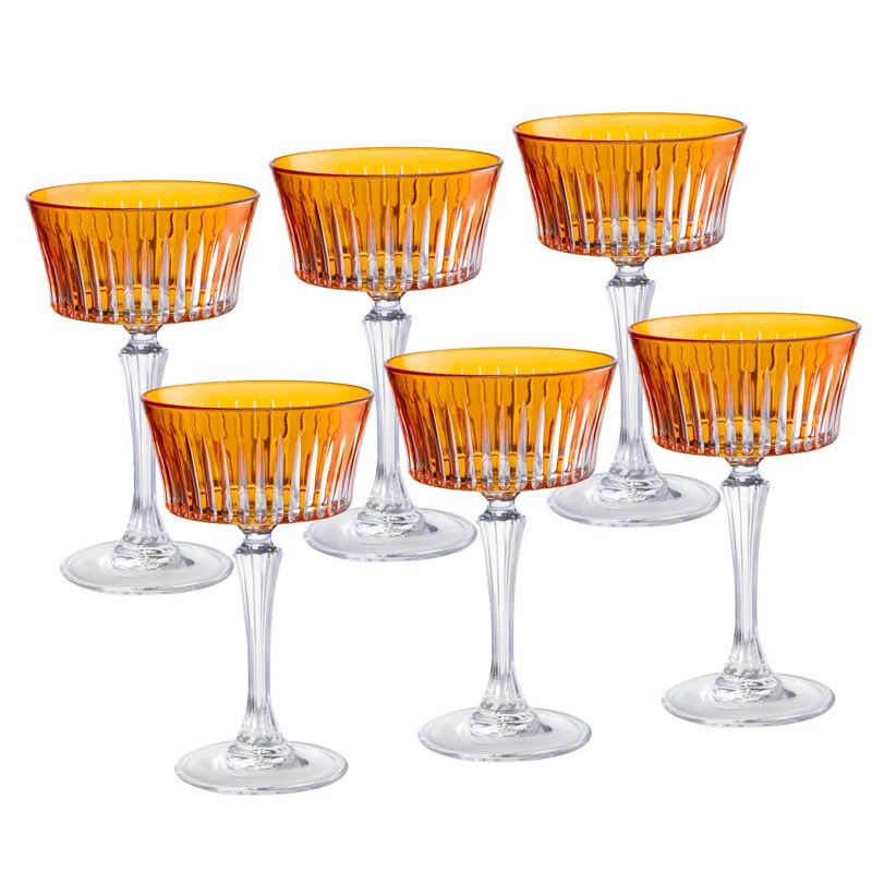 Amber Crystal Stemmed Champagne Coupe Glasses, Set of 6