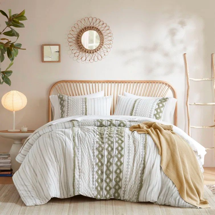 Sage Green and Ivory Cotton King Duvet Cover Set