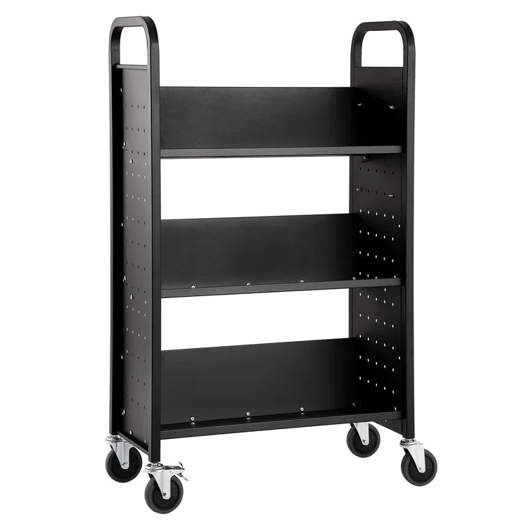 Black Metal 49.2'' H Modern Rolling Book Cart with Shelves