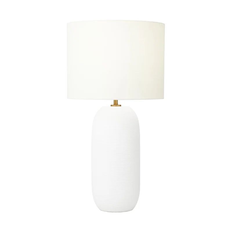 Matte White Ceramic Table Lamp with Linen Shade