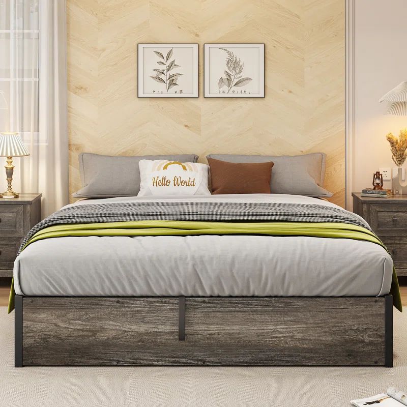 Gray King Lift Up Storage Bed with Wood Frame