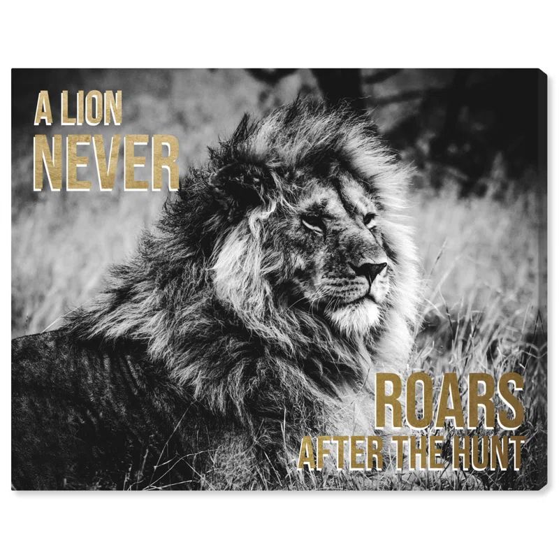 Lion Motivational Quote Canvas Print in Black and Gold