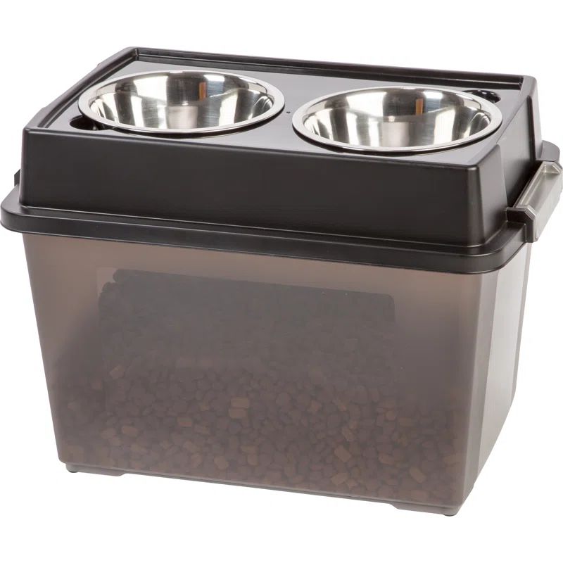 Iris Large Black Stainless Steel Elevated Feeder with Airtight Storage
