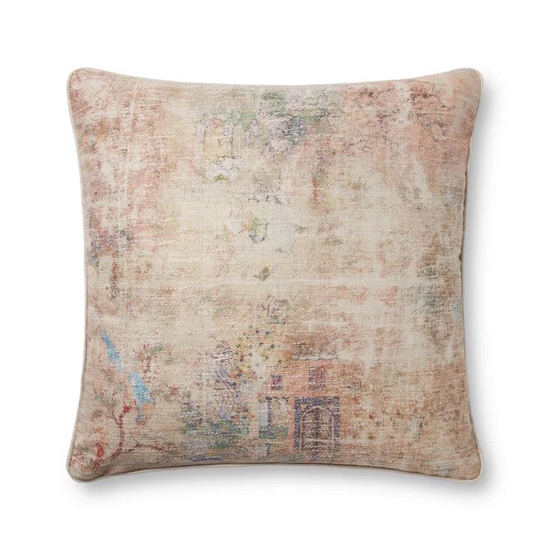 Palermo Beige Multicolor Cotton Linen 22" x 22" Pillow Cover