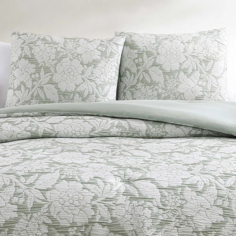 Sage Green Floral Matelasse Queen Bedspread Cover Set