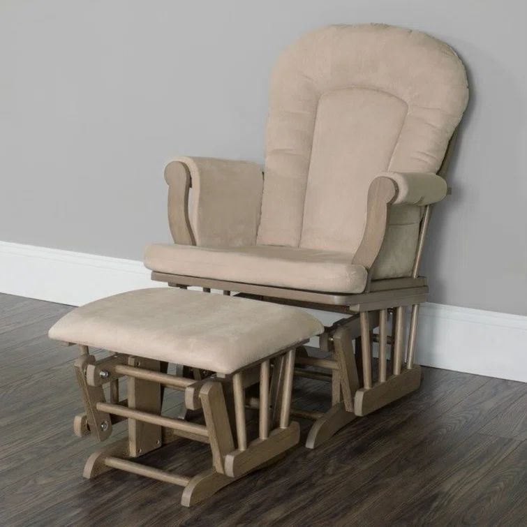 Dusty Heather and Tan Wood Glider Rocker with Ottoman