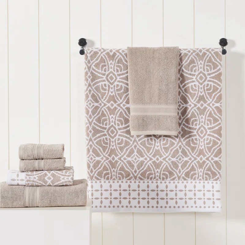 Fawn Cotton Jacquard and Solid 6-Piece Towel Set