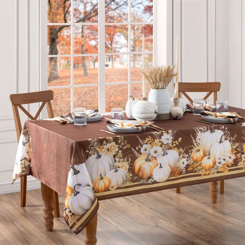 Wheatland Harvest Brown and Beige Fall Tablecloth, 60" x 102"