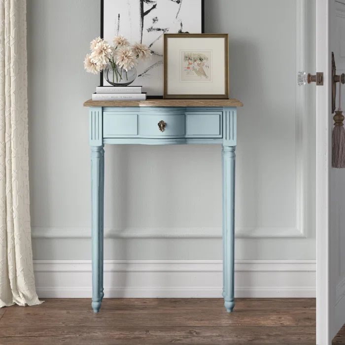 Josephine Light Blue Solid Wood 1-Drawer Console Table