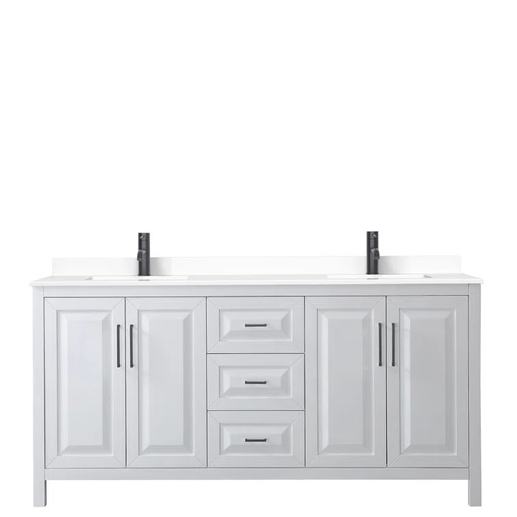 Daria 72" White Double Vanity with Cultured Marble Top and Matte Black Hardware