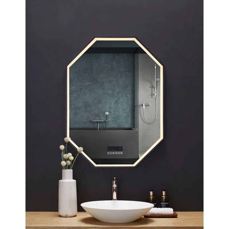 Otto 30" x 40" Black Aluminum Octagonal LED Vanity Mirror