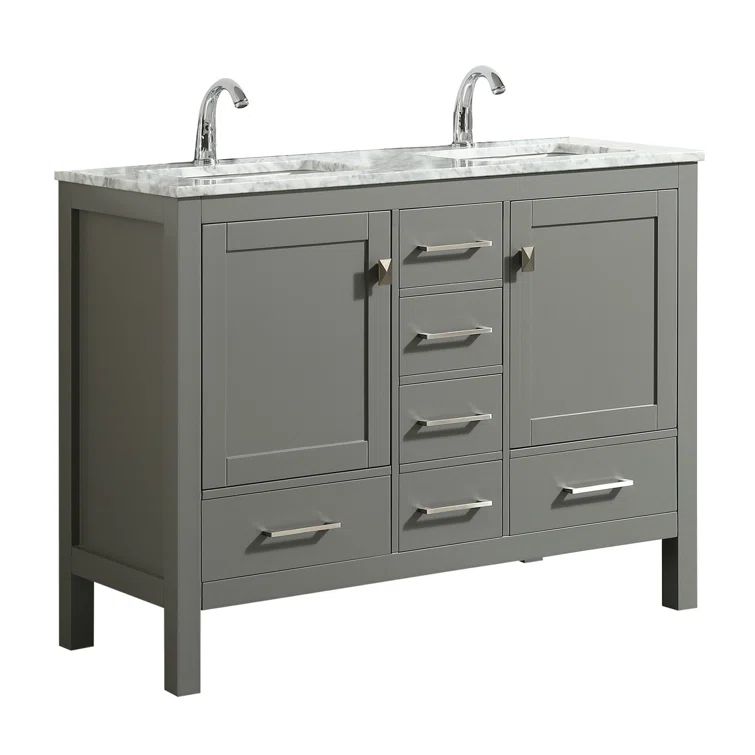 London 48" Gray Freestanding Double Vanity with Quartz Top