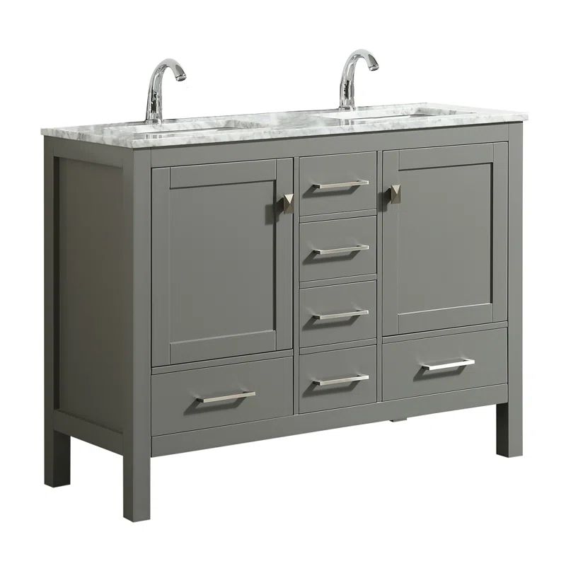Aberdeen Gray Double Sink Bathroom Vanity with White Marble Top