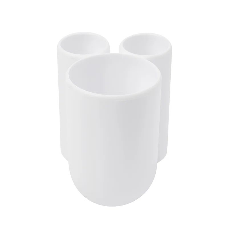 White Round Plastic Toothbrush Holder with Compartments