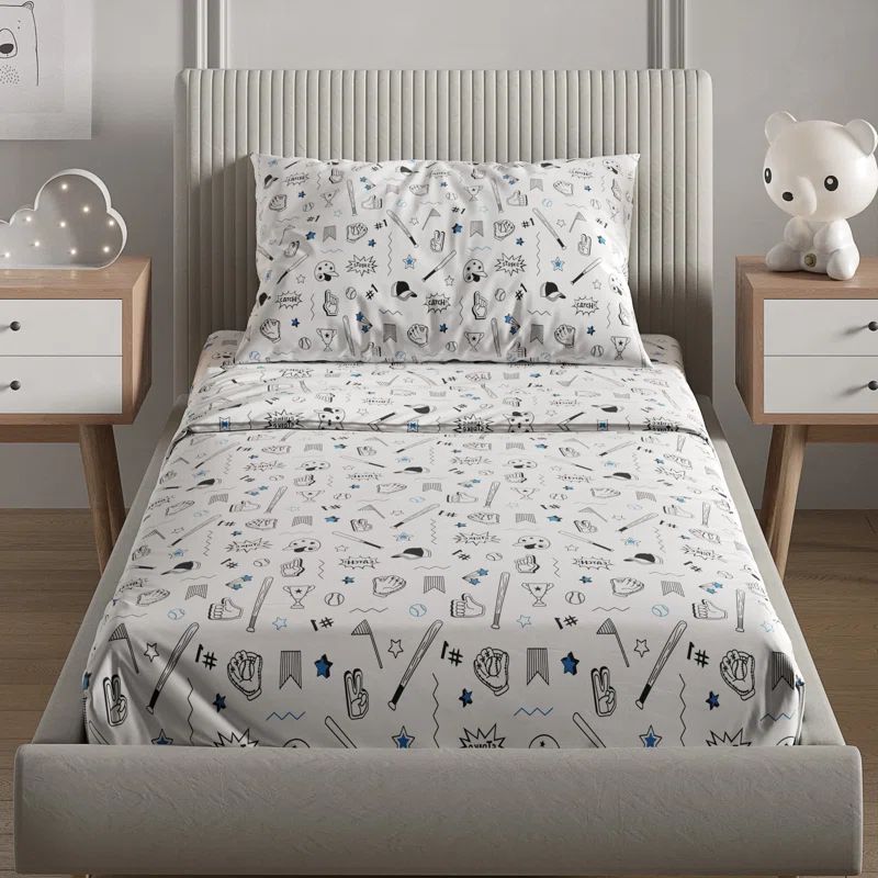 Kids Full Blue and White Microfiber Deep Pocket Sheet Set