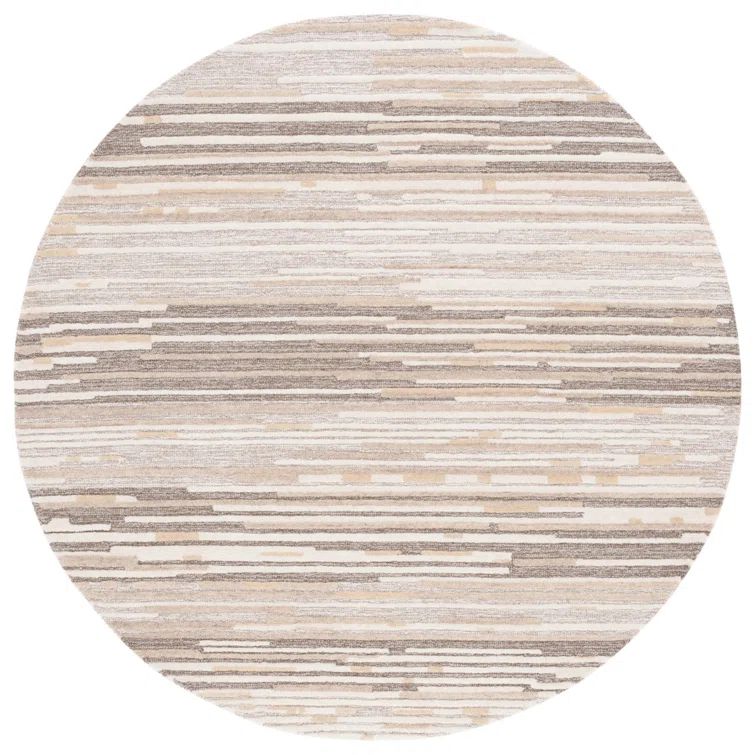 Natural Beige Round Wool and Cotton Hand-Tufted Rug