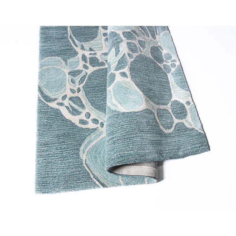 Handmade Blue Abstract Wool and Viscose Tufted Rug