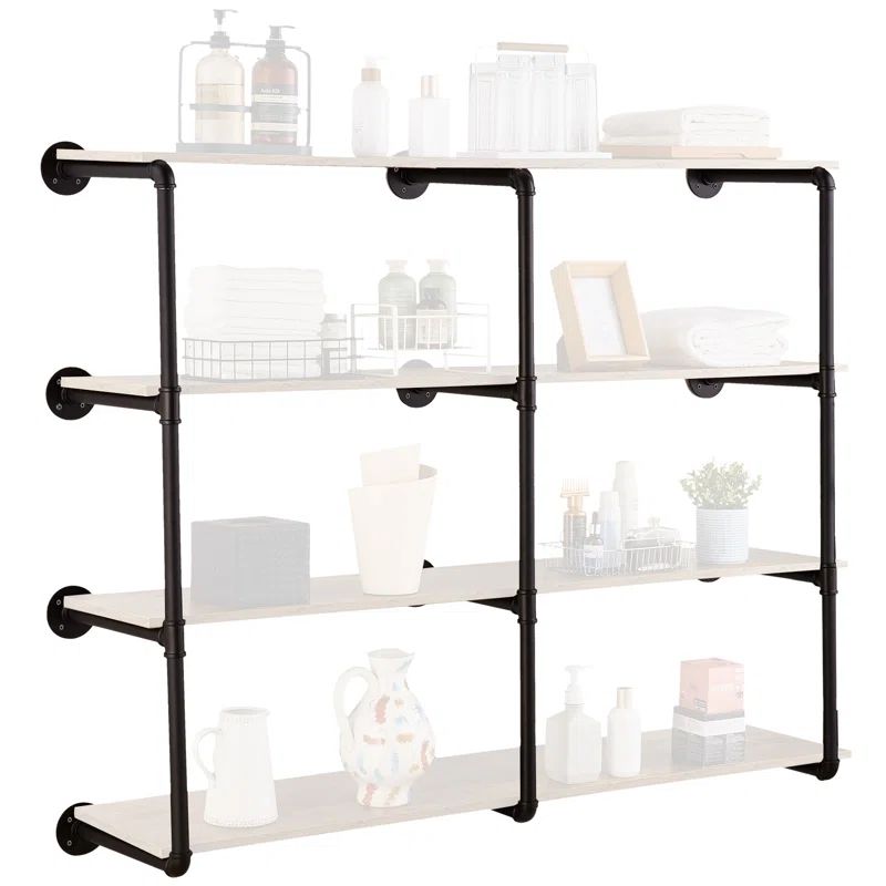 Black Industrial Pipe Wall-Mount Shelf Bracket Set
