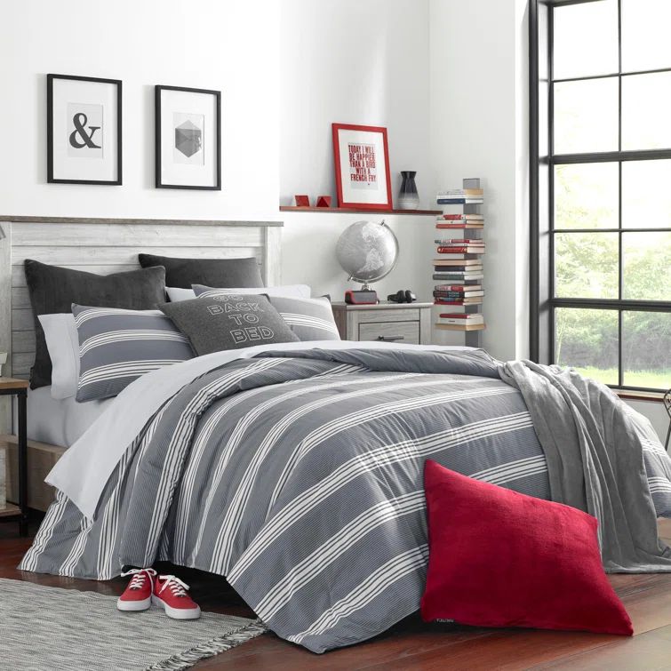 King Size Gray Cotton Reversible Comforter Set with Shams