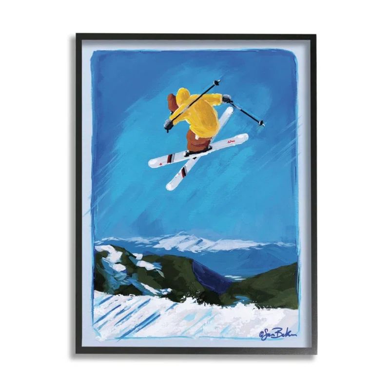 Winter Athlete Ski Jump Sports Quote Canvas Print in Black Frame