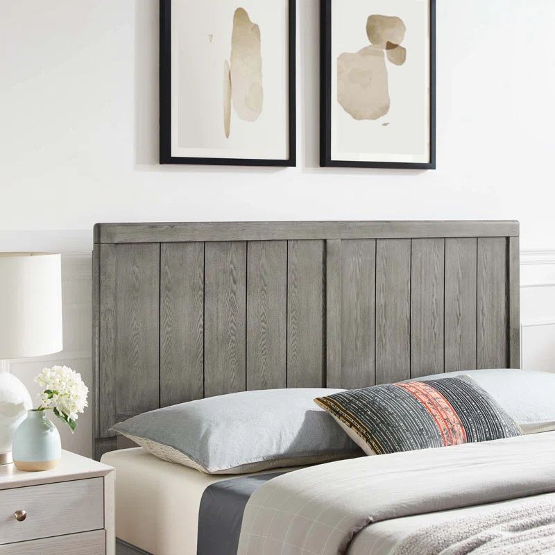 Gray Twin Rubberwood Tufted Upholstered Headboard
