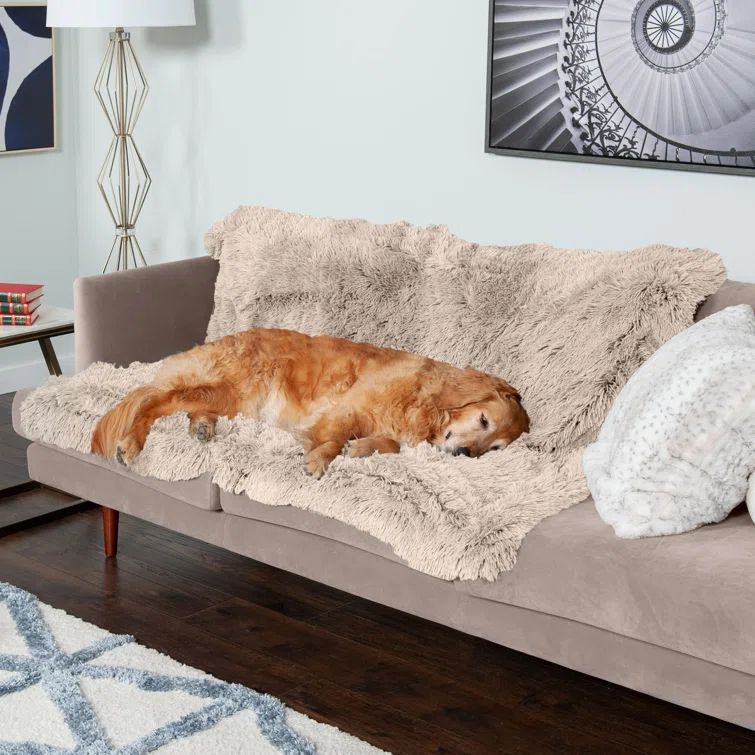 Extra Large Taupe Faux Fur and Velvet Waterproof Dog Blanket