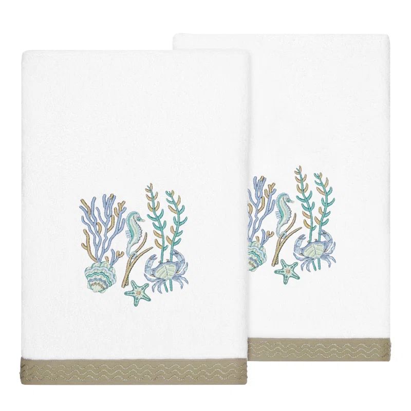 Aaron White Turkish Cotton 2-Piece Embellished Bath Towel Set