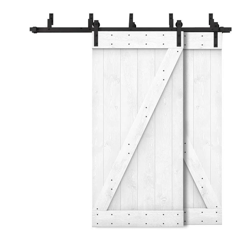52 in. x 84 in. White Stained Knotty Pine Double Sliding Barn Door