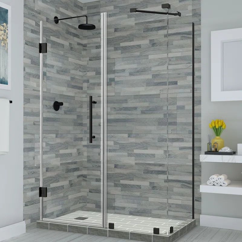 Bromley 72" Frameless Clear Glass Hinged Shower Enclosure in Matte Black