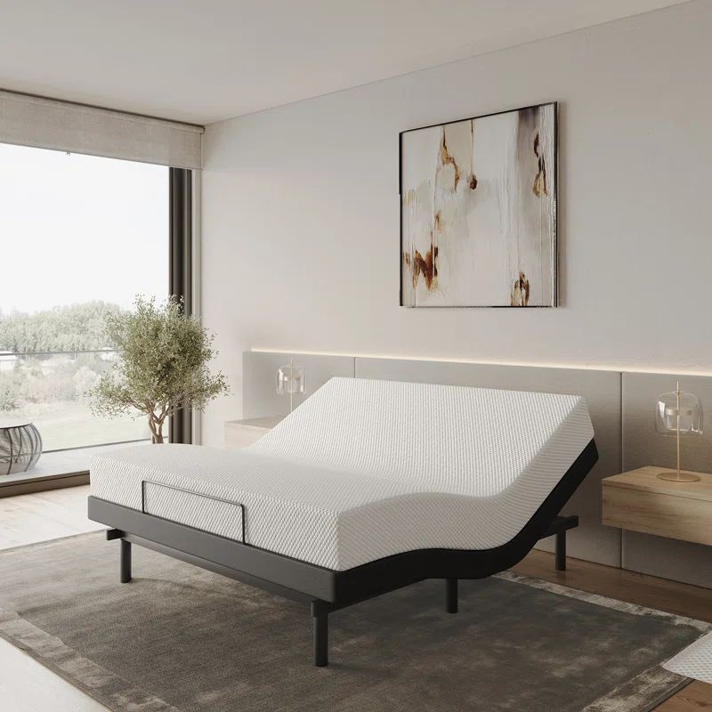 King Adjustable Black Metal Upholstered Bed Frame with Wireless Remote