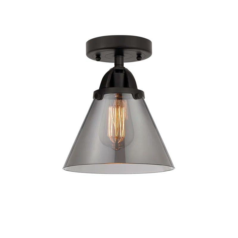 Matte Black and Plated Smoke Glass Semi-Flush Mount Light