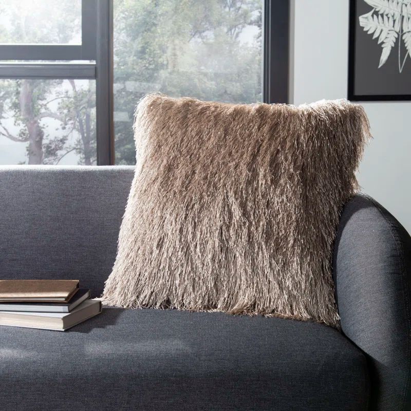 Contemporary Cream Shag Indoor/Outdoor Decorative Pillow 14" x 24"