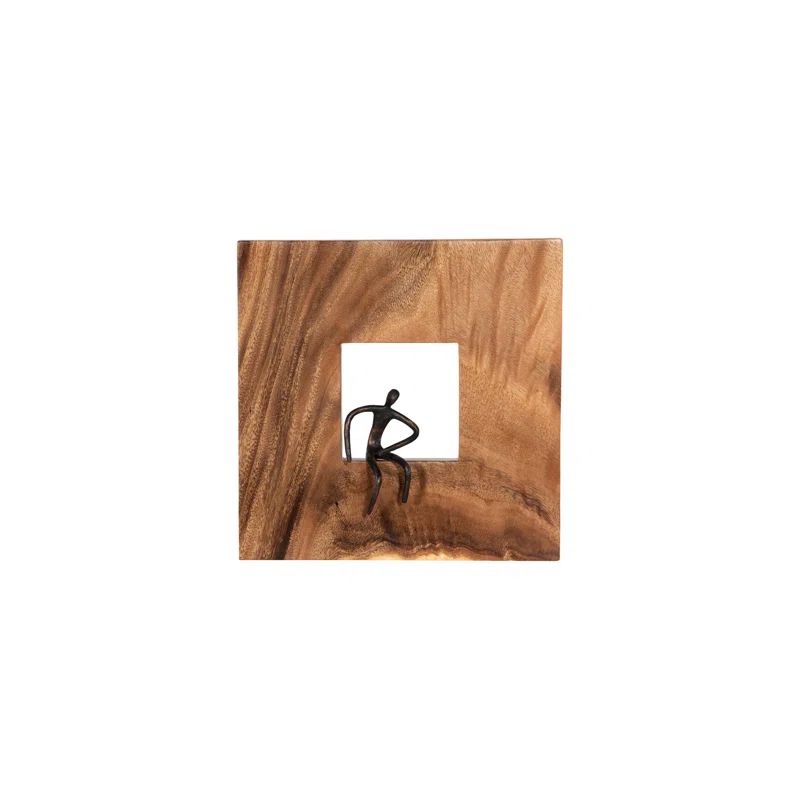 Square Black and Brown Wood Wall Mounted Figurine