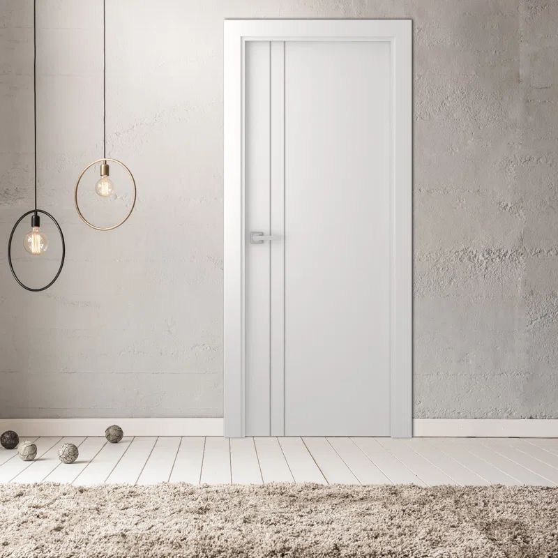 Polar White Smooth Composite Core Right-Handed Interior Door with Satin Nickel Hinges
