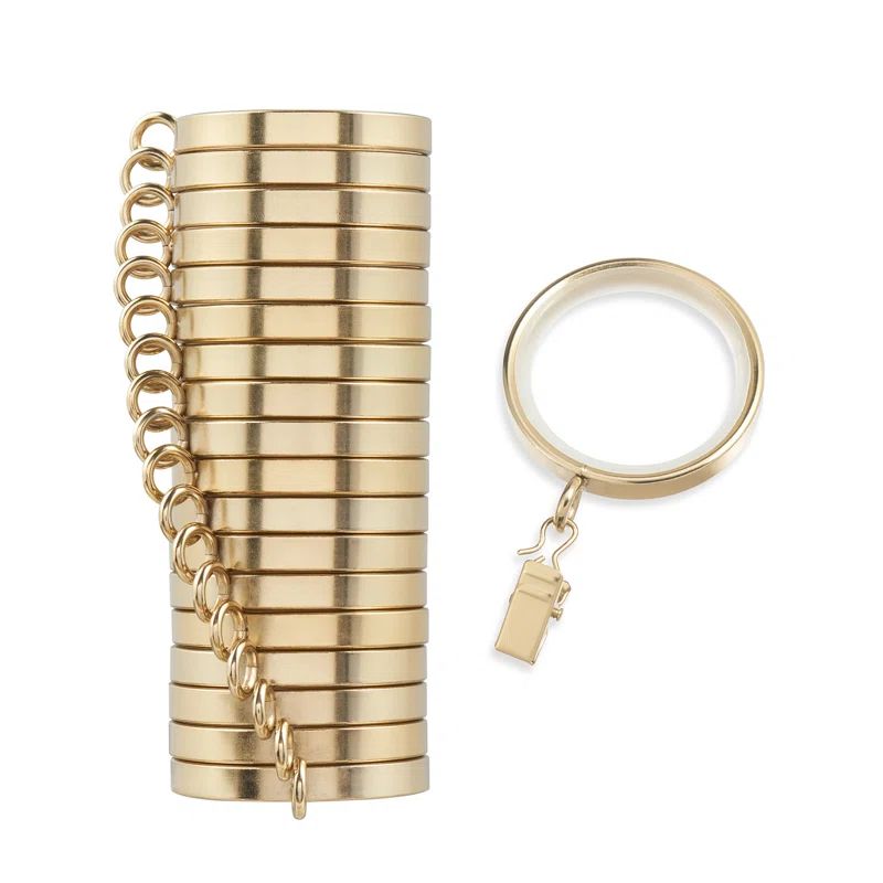 Brushed Gold 2-Inch Metal Curtain Rings with Clips, Set of 18