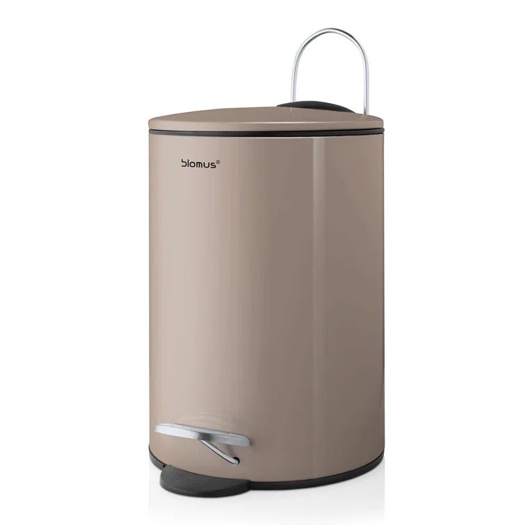 Taupe Plastic Round Pedal Bin with Slow Close Lid