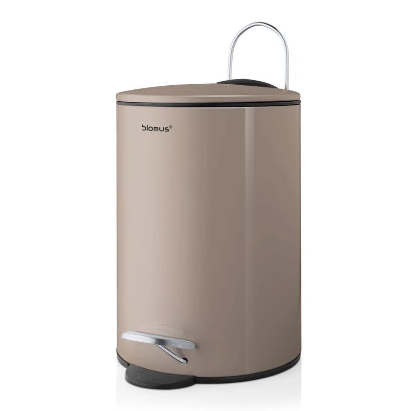 Taupe Plastic Round Pedal Bin with Slow Close Lid