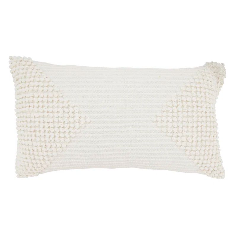 Off-White Cotton Textured Woven Diamond Rectangular Throw Pillow