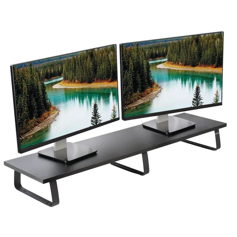 Black Wood 39" Wide Desktop Monitor Riser with Steel Feet